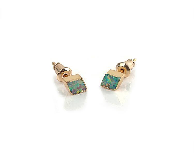 Earrings Exquisite Rhombic Blue Opal