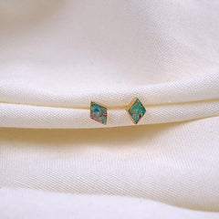 Earrings Exquisite Rhombic Blue Opal