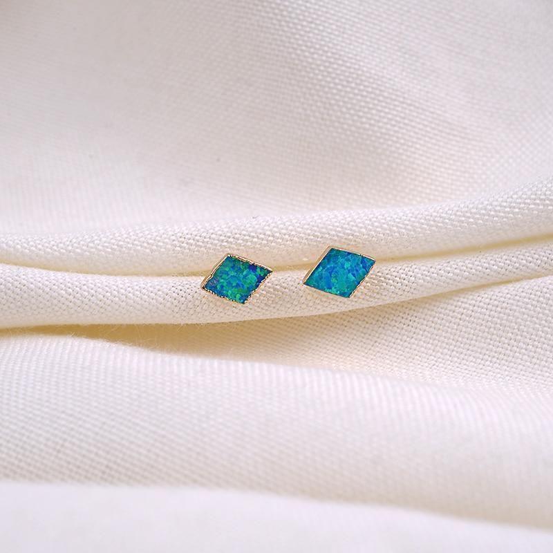 Earrings Exquisite Rhombic Blue Opal