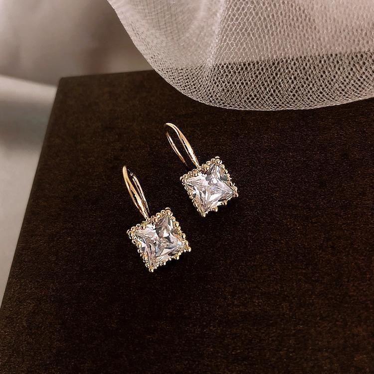 Earrings Gem Square Classic Pattern