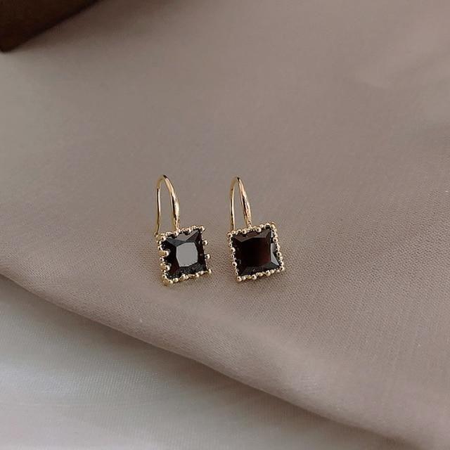 Earrings Gem Square Classic Pattern