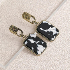 Earrings Geometric Square Leopard