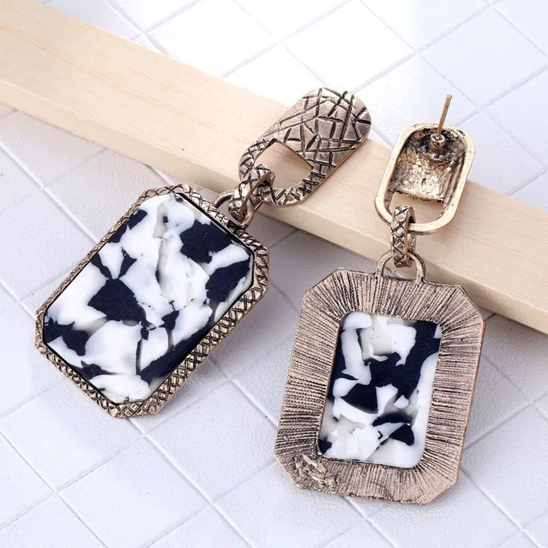 Earrings Geometric Square Leopard