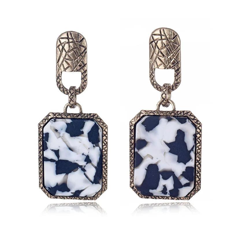 Earrings Geometric Square Leopard