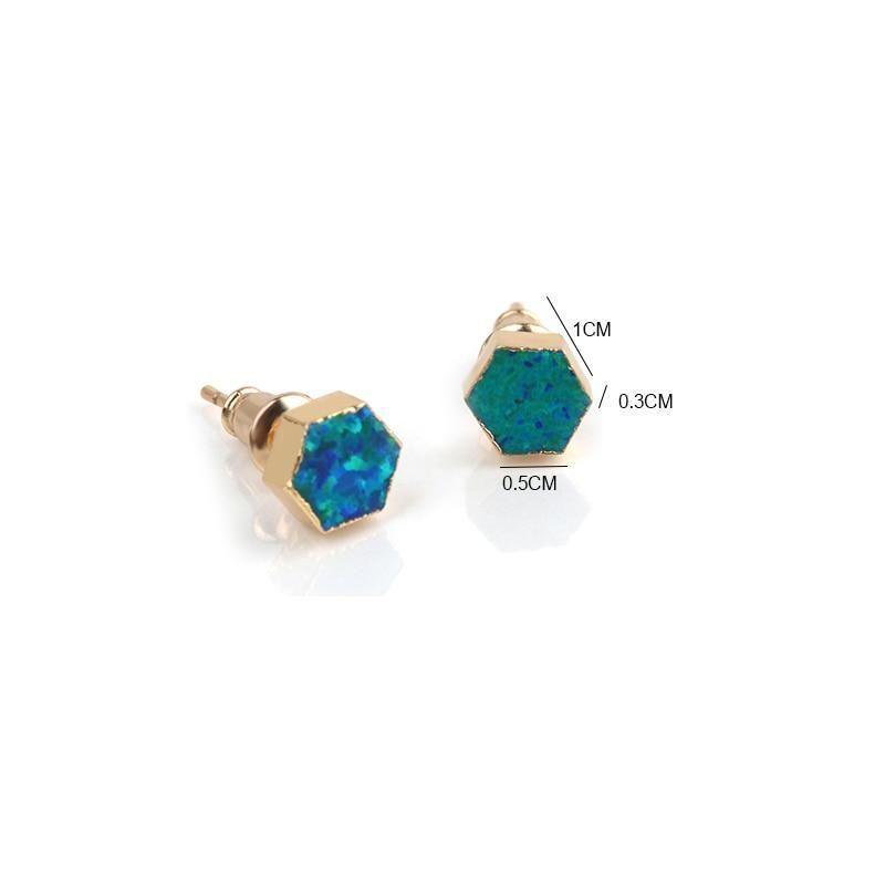 Earrings Hexagon Fire Opal Stone