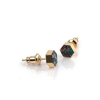 Earrings Hexagon Fire Opal Stone