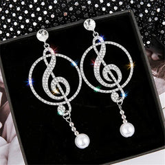 Earrings Music Symbol Rhinestone Crystal Pearl