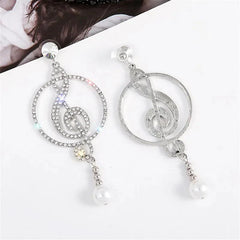 Earrings Music Symbol Rhinestone Crystal Pearl