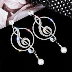 Earrings Music Symbol Rhinestone Crystal Pearl