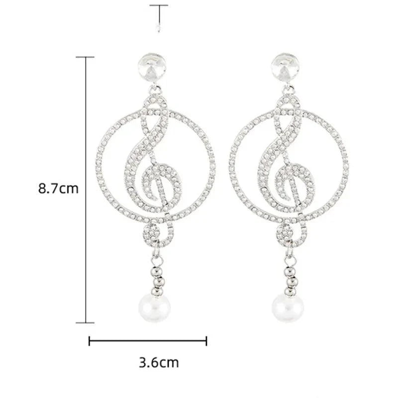 Earrings Music Symbol Rhinestone Crystal Pearl