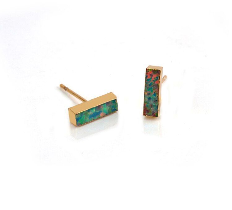 Earrings Rectangle Fire Opal Stone