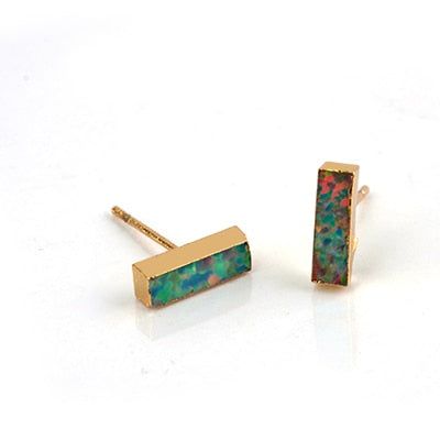 Earrings Rectangle Fire Opal Stone