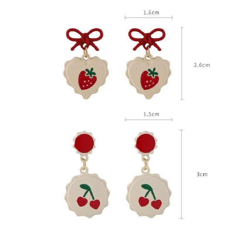 Earrings Red Bow Cherry Heart