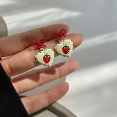 Earrings Red Bow Cherry Heart