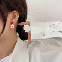 Earrings Red Bow Cherry Heart