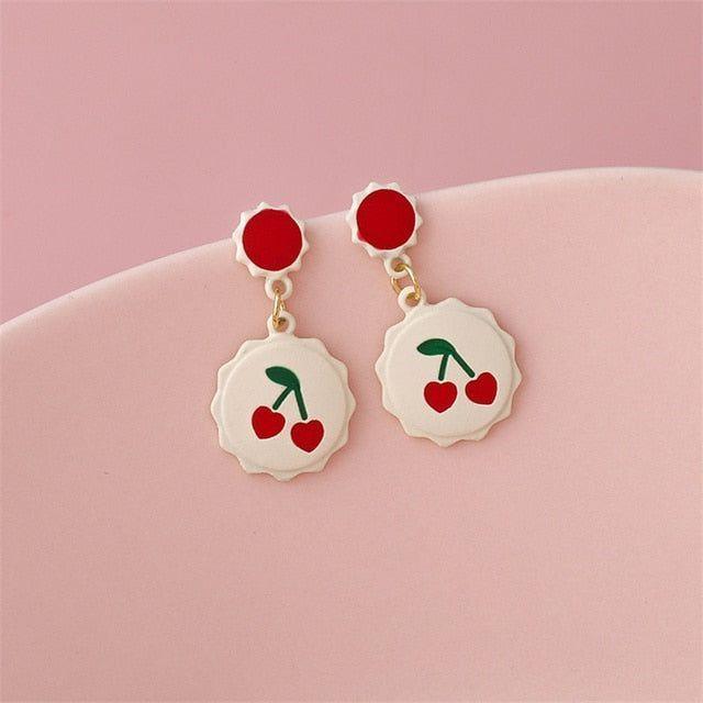 Earrings Red Bow Cherry Heart