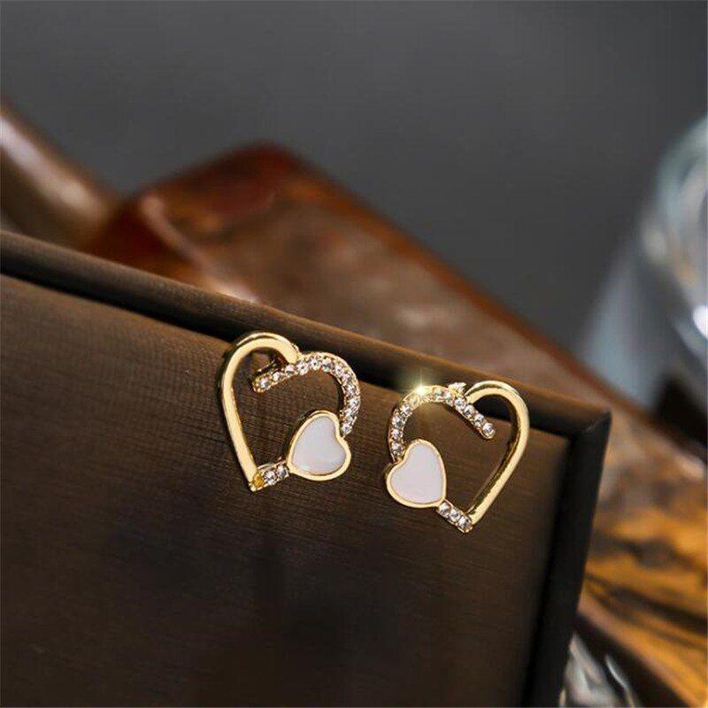 Earrings Shiny Crystal Double Hearts