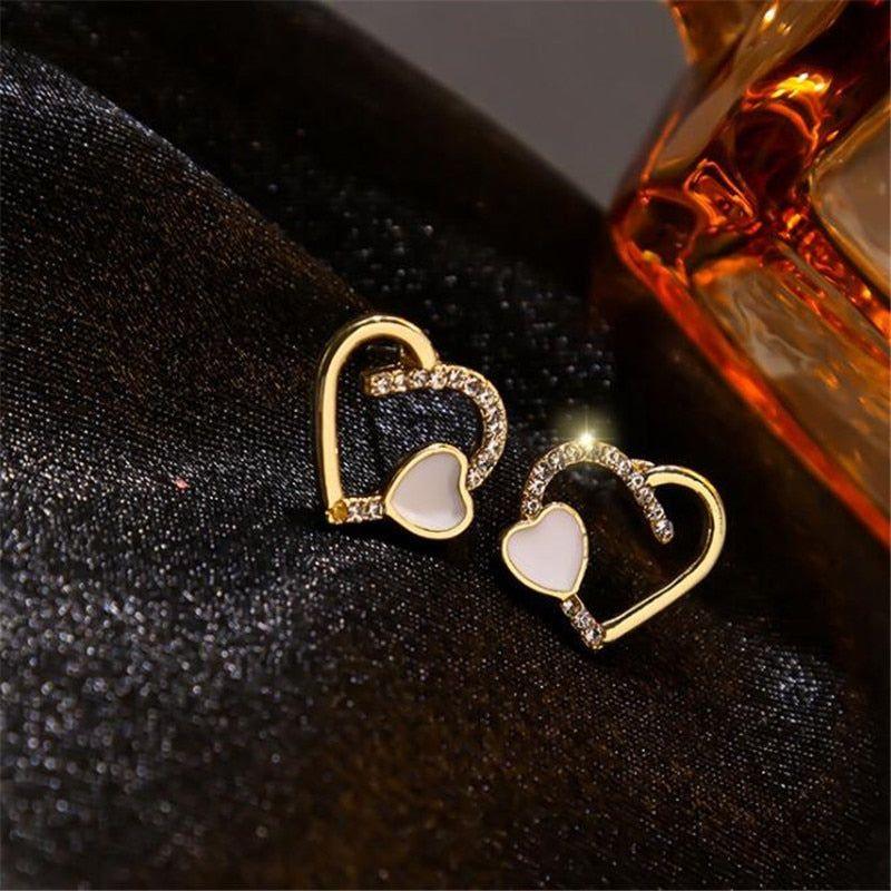 Earrings Shiny Crystal Double Hearts