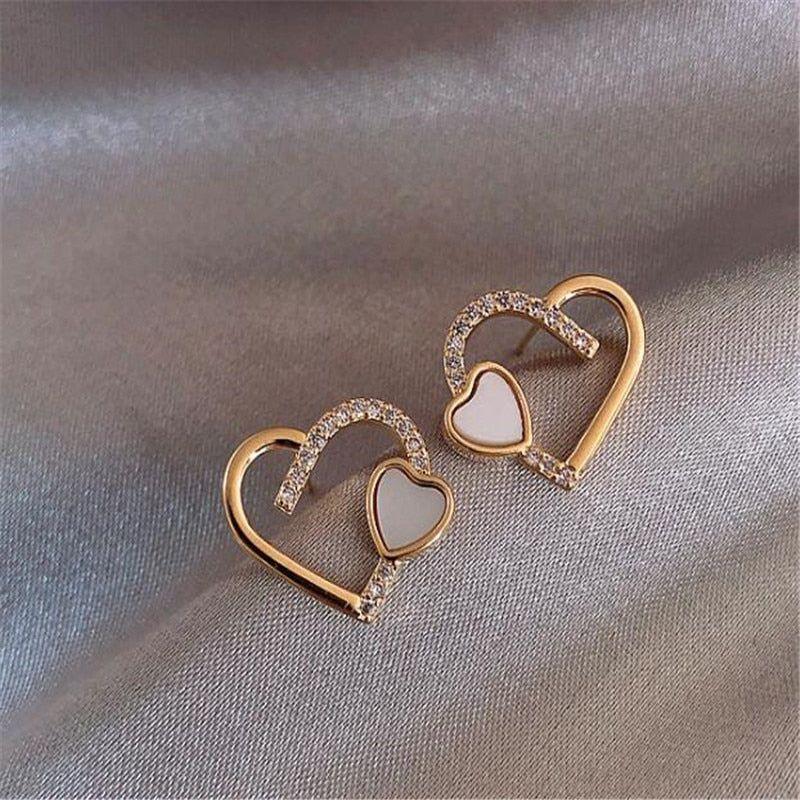 Earrings Shiny Crystal Double Hearts