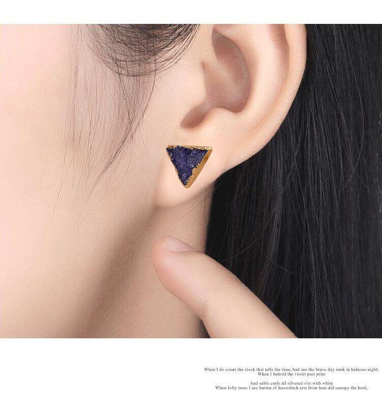 Earrings Simple Triangle Quartz Natural Stone