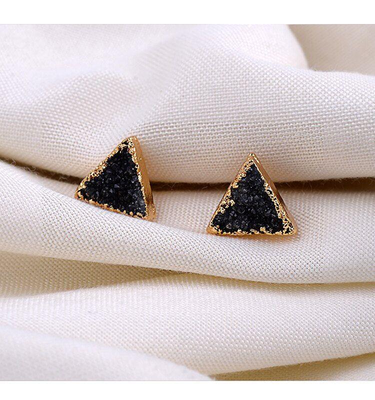 Earrings Simple Triangle Quartz Natural Stone