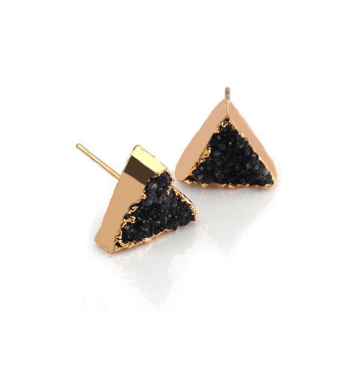 Earrings Simple Triangle Quartz Natural Stone