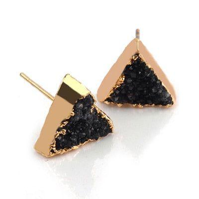 Earrings Simple Triangle Quartz Natural Stone