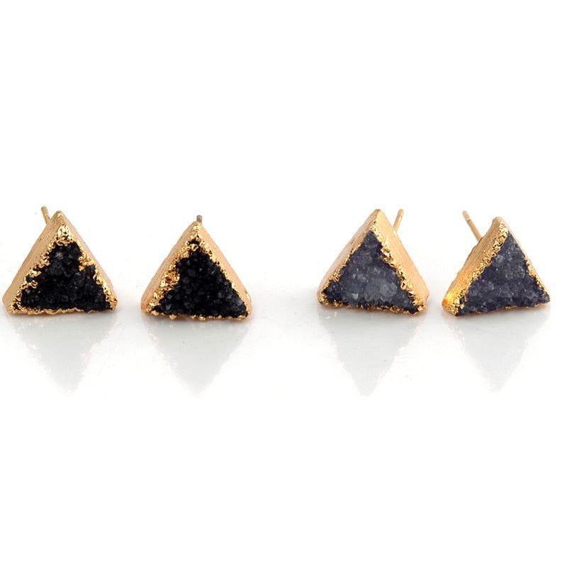 Earrings Simple Triangle Quartz Natural Stone