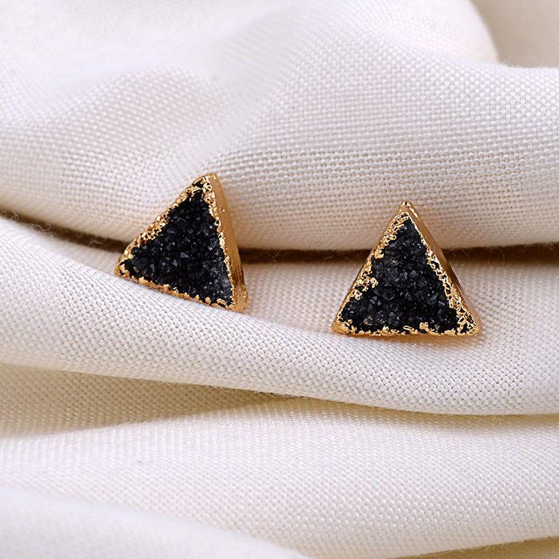 Earrings Simple Triangle Quartz Natural Stone