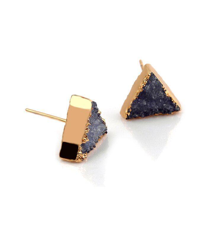 Earrings Simple Triangle Quartz Natural Stone