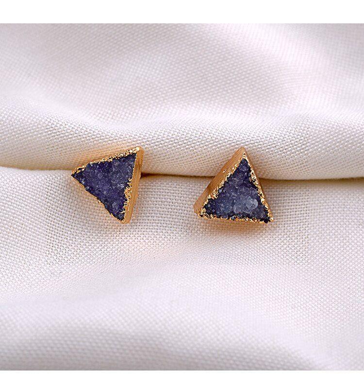 Earrings Simple Triangle Quartz Natural Stone