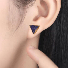 Earrings Simple Triangle Quartz Natural Stone