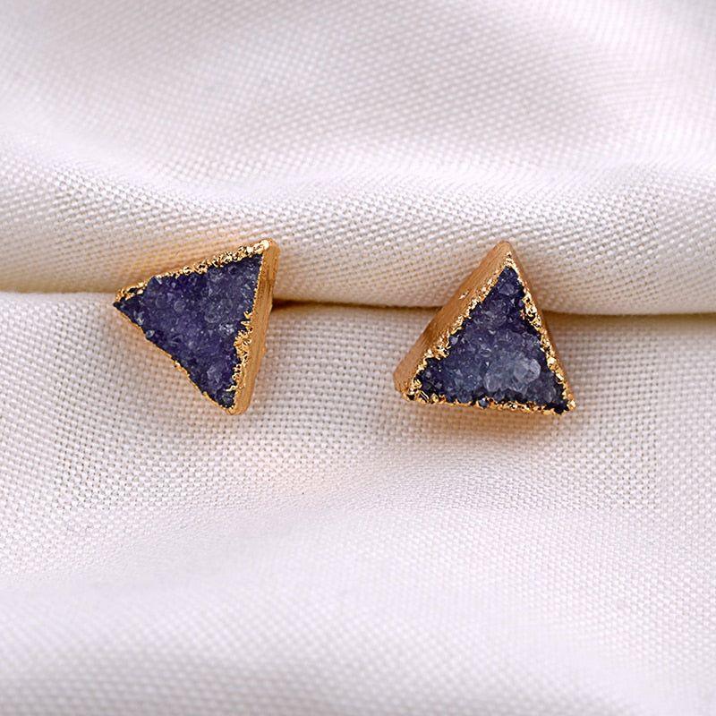 Earrings Simple Triangle Quartz Natural Stone