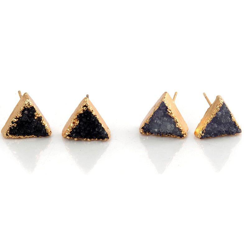 Earrings Simple Triangle Quartz Natural Stone