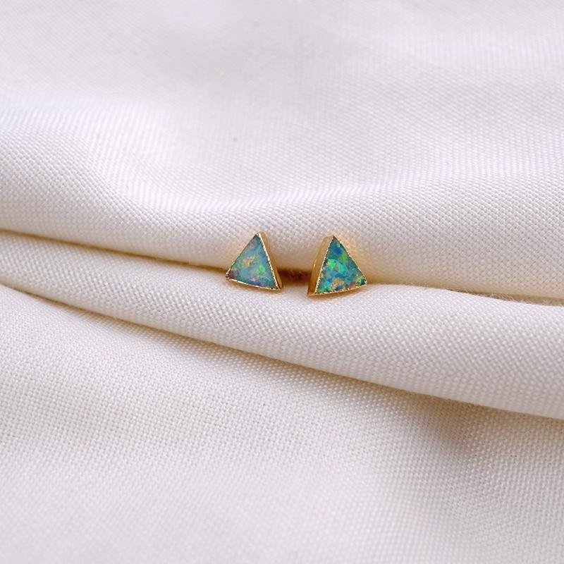 Earrings Triangle Fire Opal Pattern