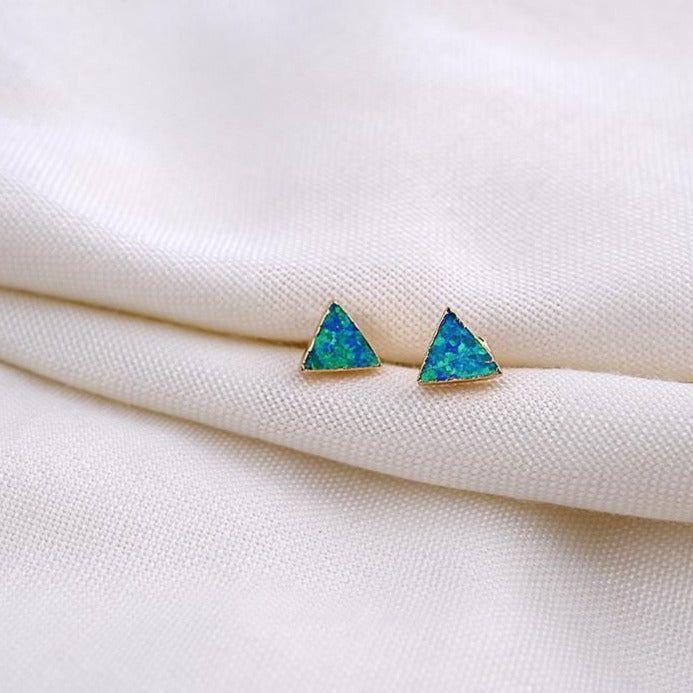 Earrings Triangle Fire Opal Pattern