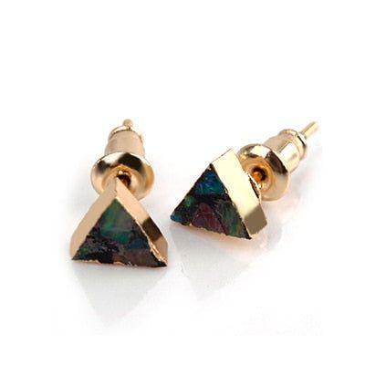 Earrings Triangle Fire Opal Pattern