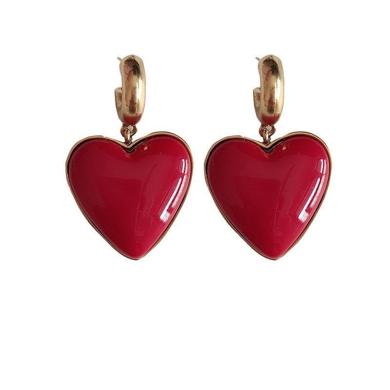 Earrings Vintage Big Metal Red Heart