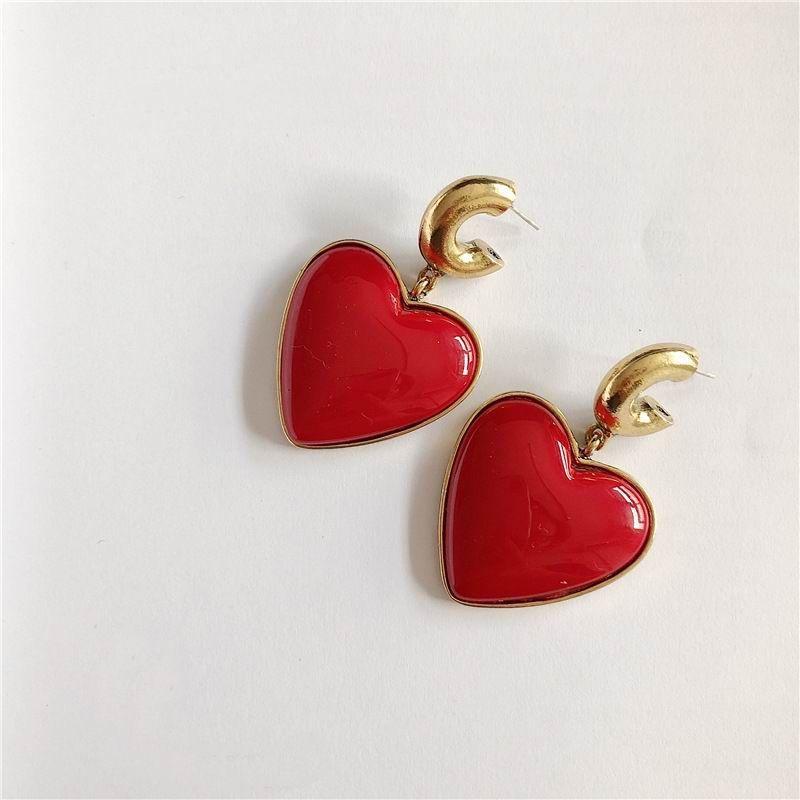 Earrings Vintage Big Metal Red Heart