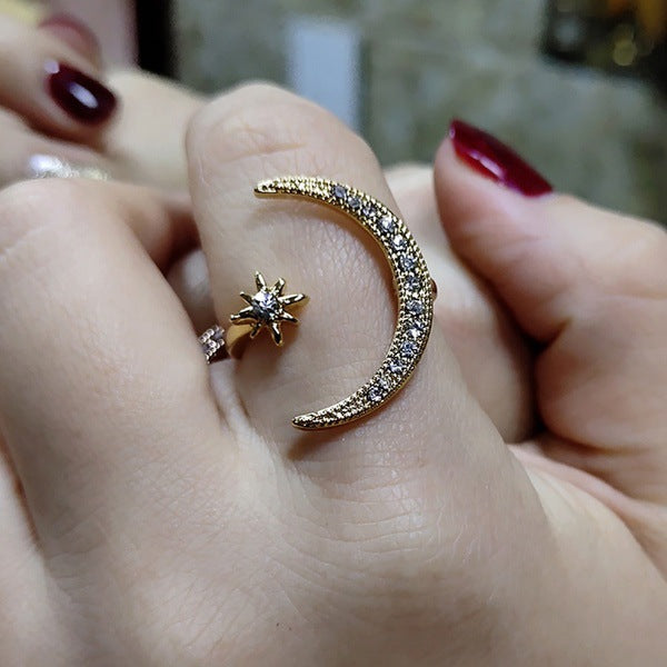 Crescent Star Moon Ring