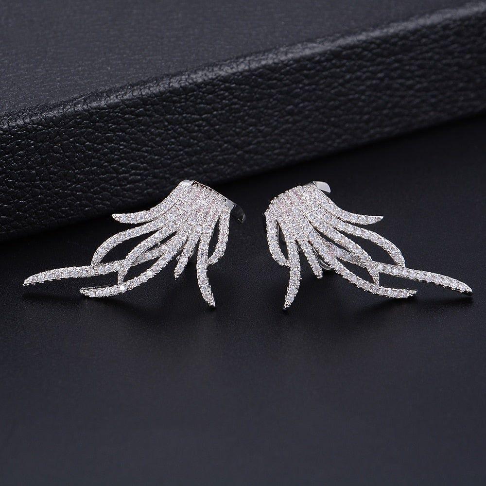 Elegant Famous Design Leaf Full Micro Paved Micro Zirconia Wedding Earring Earring