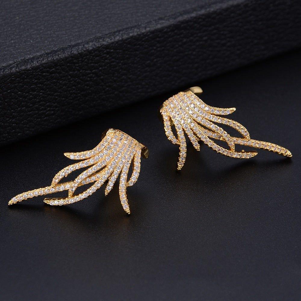 Elegant Famous Design Leaf Full Micro Paved Micro Zirconia Wedding Earring Earring