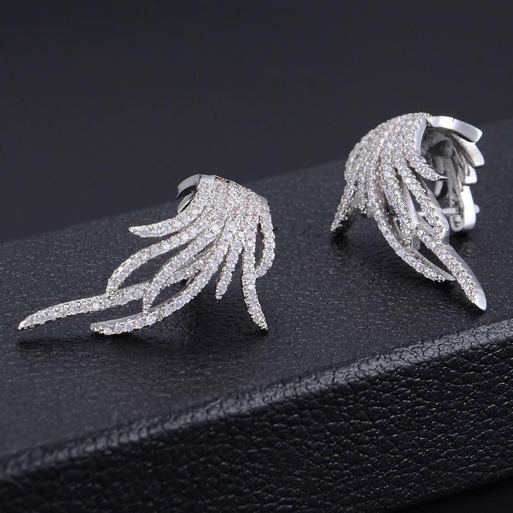 Elegant Famous Design Leaf Full Micro Paved Micro Zirconia Wedding Earring Earring