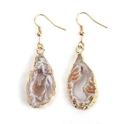 Exquisite Natural Stone Long Drop Earrings