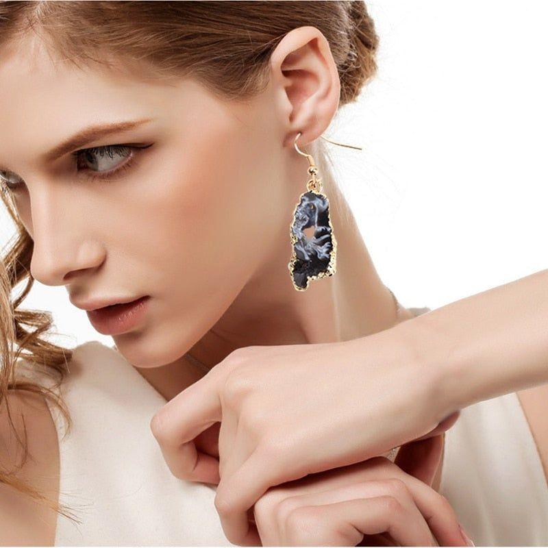 Exquisite Natural Stone Long Drop Earrings