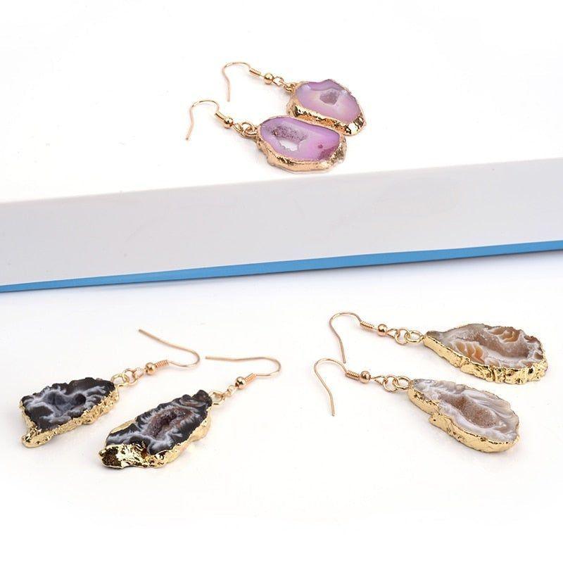 Exquisite Natural Stone Long Drop Earrings