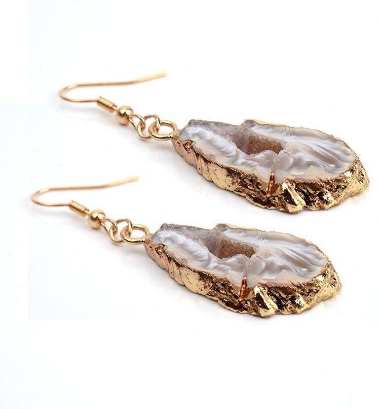 Exquisite Natural Stone Long Drop Earrings