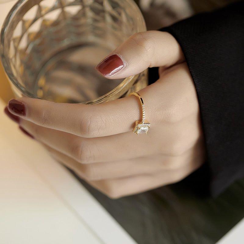 Exquisite Simple Square Zircon Open Finger Rings