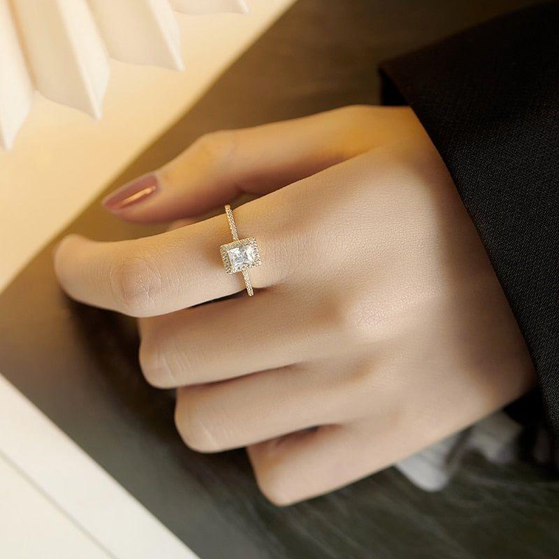 Exquisite Simple Square Zircon Open Finger Rings