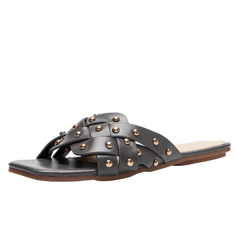 Studded Cutout Flat Slippers